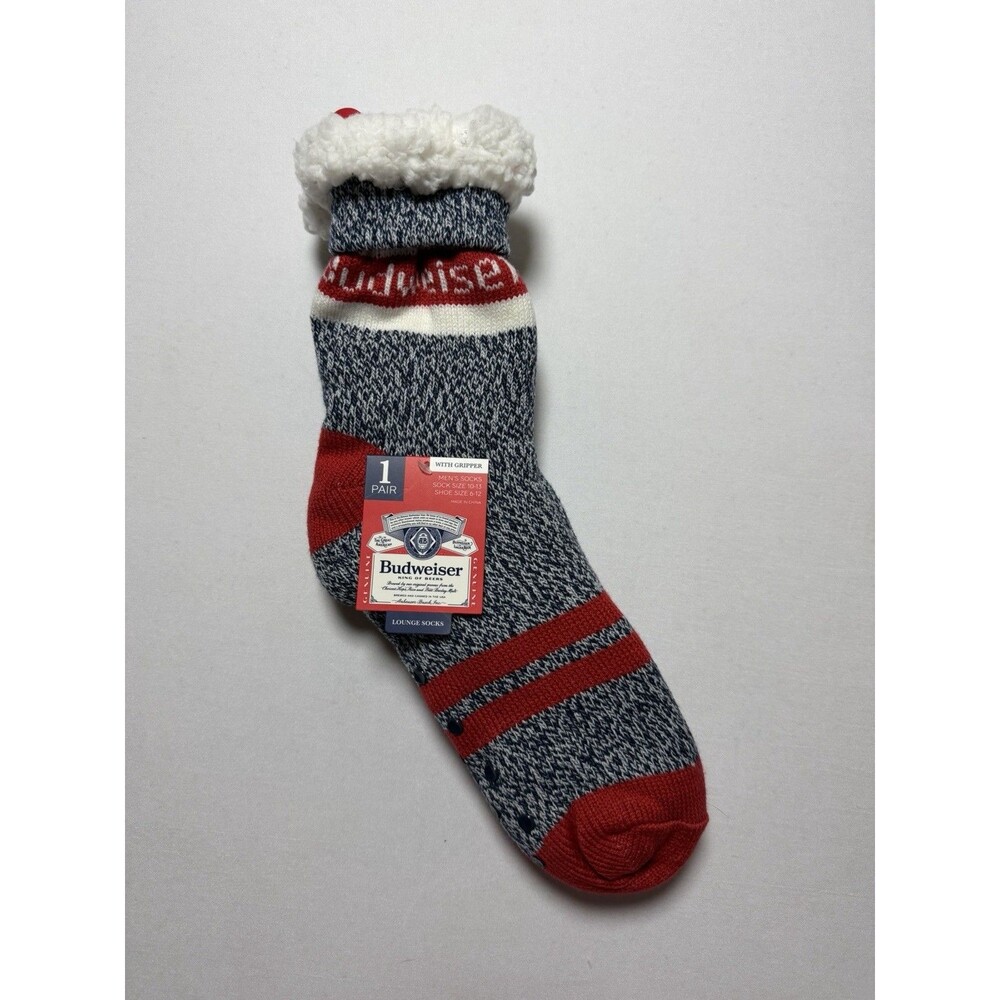 NWT Budweiser King of Beers Men’s Lounge Socks Gripper Bottom Fuzzy Socks 10-13
